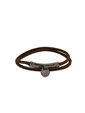 Hermes Bracelet Fantasy Leather Silver Brown 2 Rows X